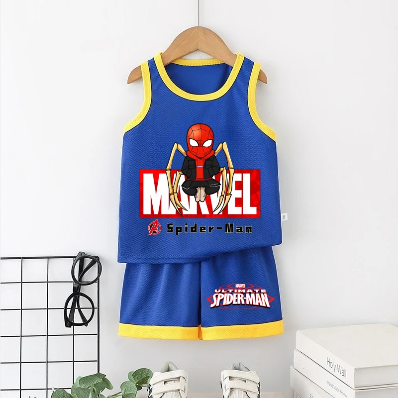 ديزني 2015 الصيف تنفس الفتيان سترة مجموعات أنيمي سبايدرمان الأطفال أكمام أعلى السراويل قطعتين دعوى الاطفال ملابس غير رسمية