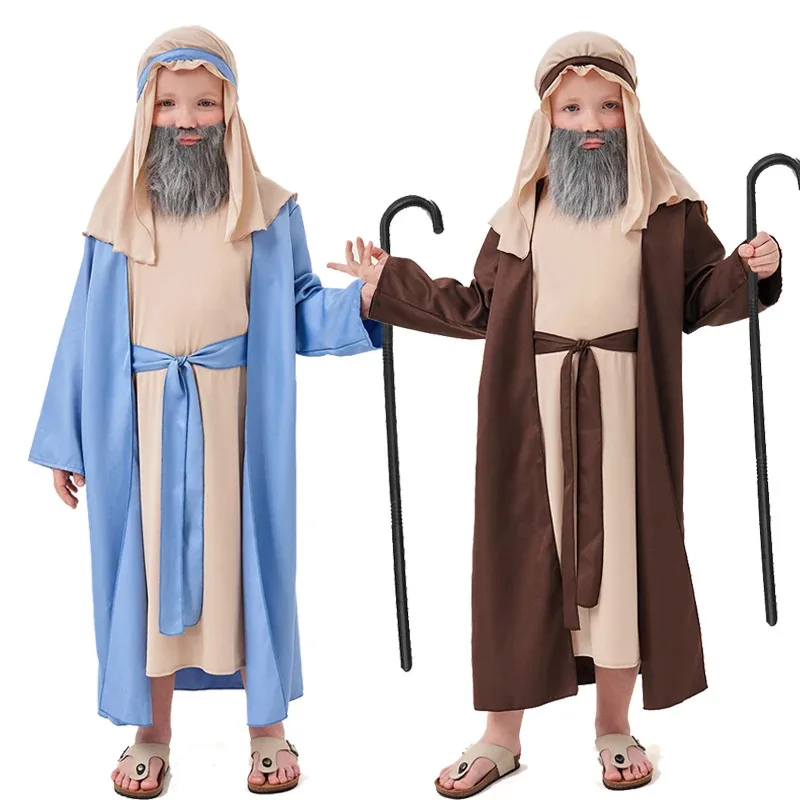 Disfraz de Halloween de San José para niños, bata de Jesús, trajes bíblicos para niños, disfraces de juego de rol de pastor