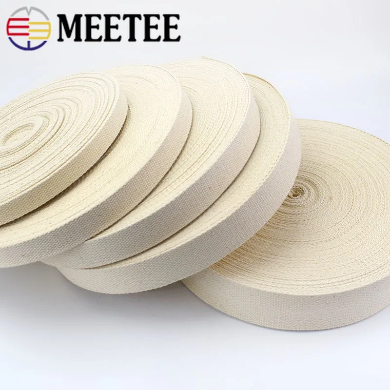 50Meters 15-50mm Beige Cotton Webbing Canvas Ribbon Bag Strap Backpack Belt Bias Binding Tape DIY Clothes Sewing Accessories