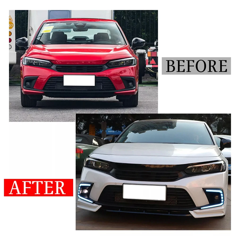 Daytime Running Light For Honda 11 TH Civic 2022 2023 2024 Fog Lamp Tri-Colors DRL With LED Light Blub For Civic Sedan LED Light