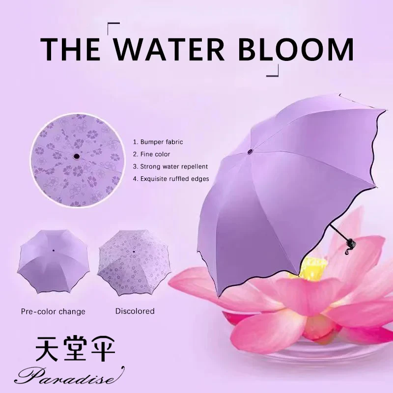 Portable Manual Folding Umbrella Flowering Umbrella in Water Black Glue Coated Light Weight UV Umbrella