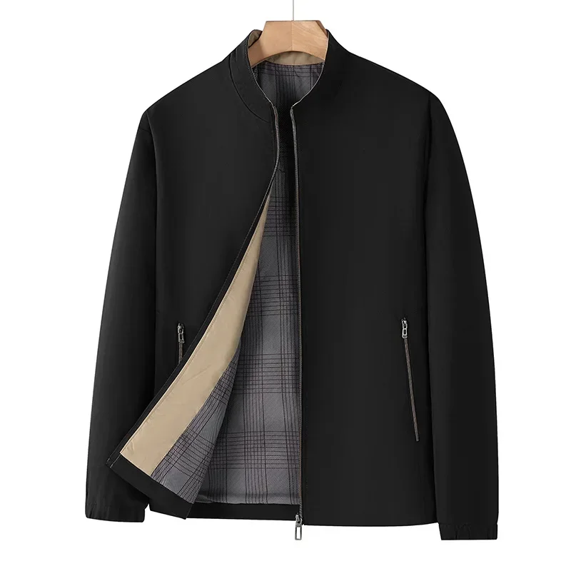 Chaqueta para hombre estilo de negocios cuello levantado sin arrugas primavera otoño chaqueta de talla grande abrigo de papá ropa de hombre de mediana edad abrigos hombres