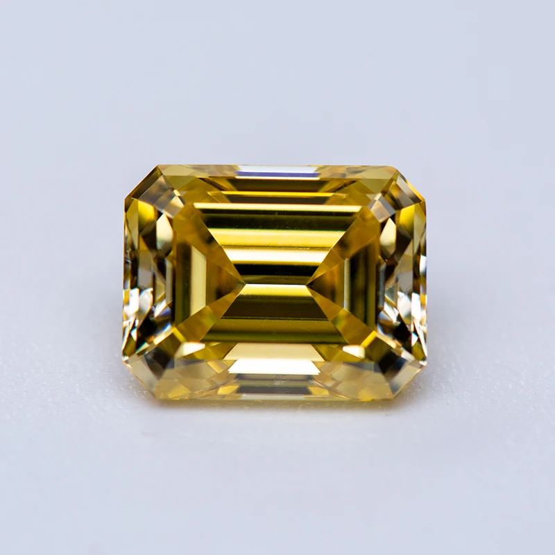 

Moissanite Stone Emerald Cut Lemon Yellow Color Lab Grown Diamond Charms Ring Necklace Earrings Main Materials GRA Certificate