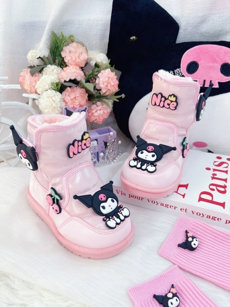 

Kawaii Kuromi Sanrio студенческие удобные теплые ботинки с милыми героями мультфильмов, детская флисовая непромокаемая хлопковая обувь, рождественские подарки для детей