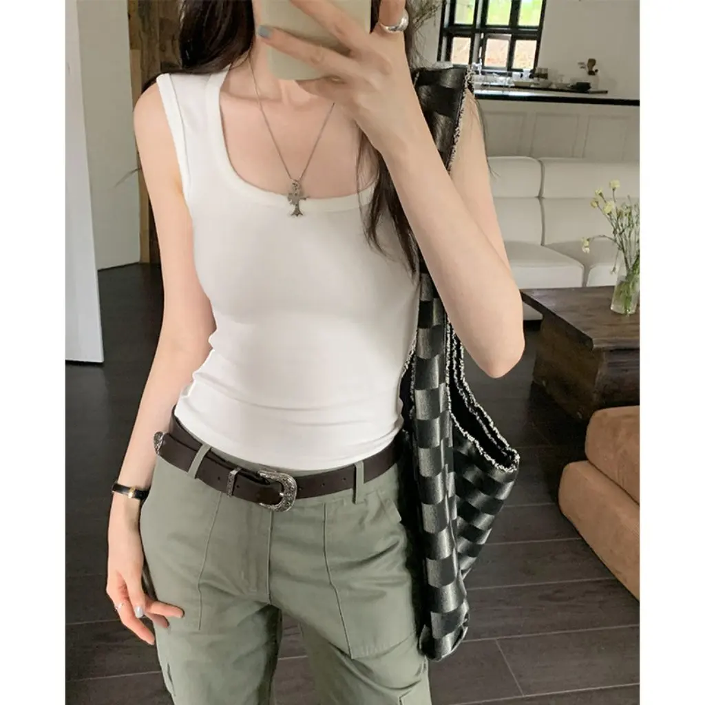 

Korean Style Women's Camisole Wide Shoulder Square Collar Slim-fit Trendy Top Sleeveless Spring Summer New