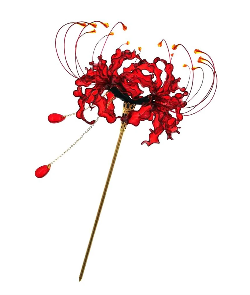 Handmade Lycoris Radiata Flower Hairpin Kanzashi Hair Stick for Kimono Hair Accessory Cosplay Decor Ornament Women Girl Jewelry