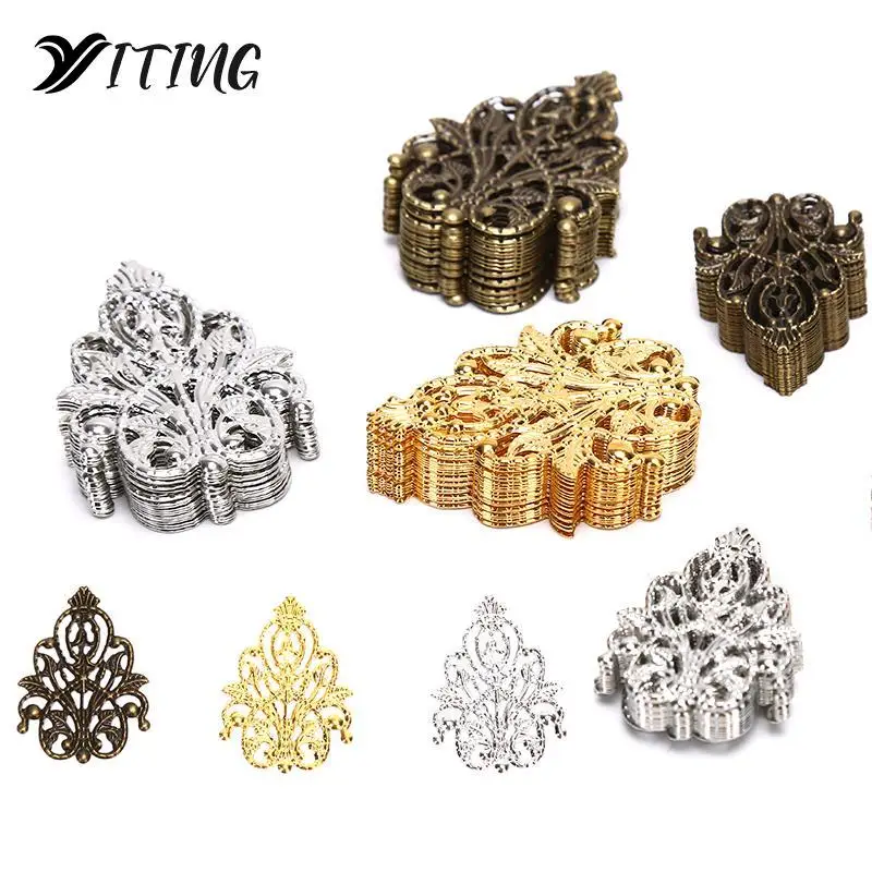 20pcs/set 35mm Filigree Crafts Hollow Embellishments Findings Jewelry Accessories Bronze Tone Ornaments