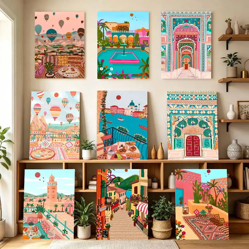 Nordic Tourist Cities Poster Self-adhesive Art Room Entrance Restaurant Wall Decor Art Painting