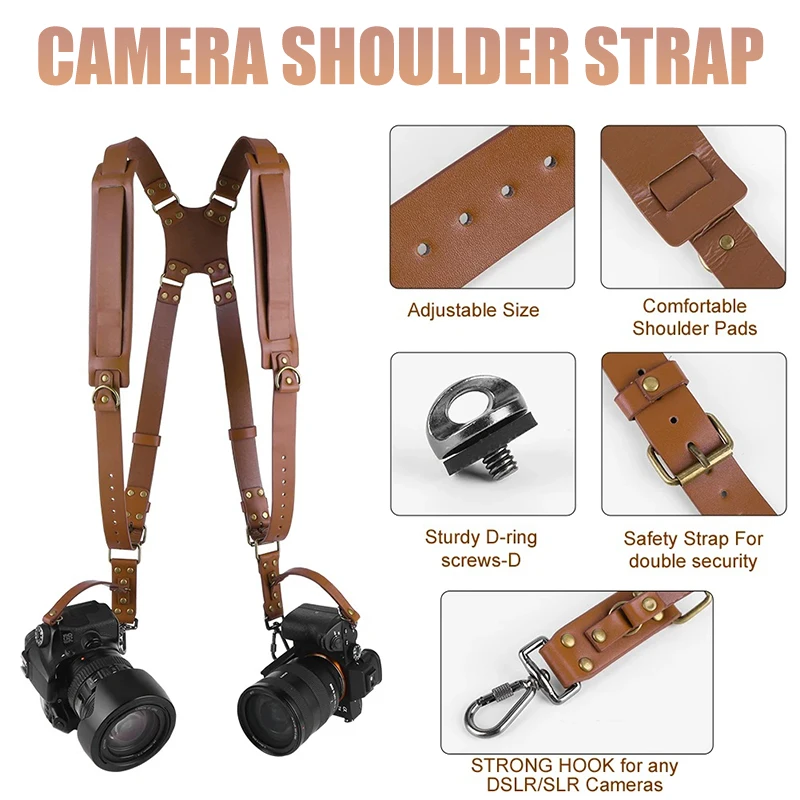 

Camera Accessories Camera Double Harness Adjustable Leather Shoulder Straps Universal Camera Shoulder Strap for DSLR/SLR Cameras