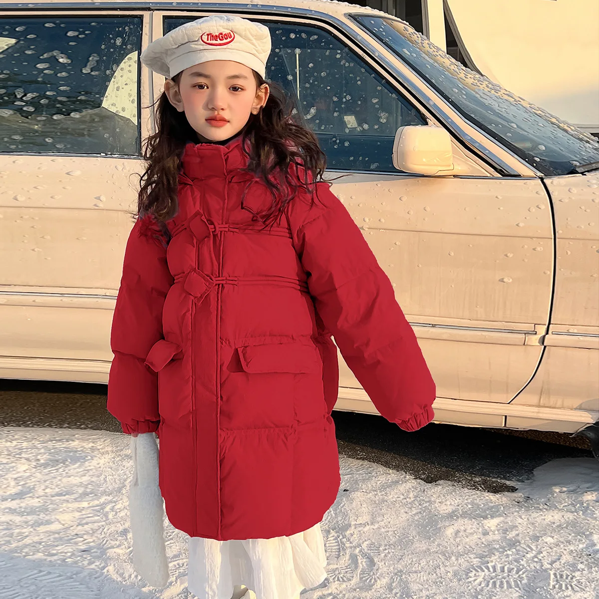 2024 Ragazze invernali Casual Parka con cappuccio Bambini Cappotto caldo spesso Capispalla 120-170 cm Tre colori