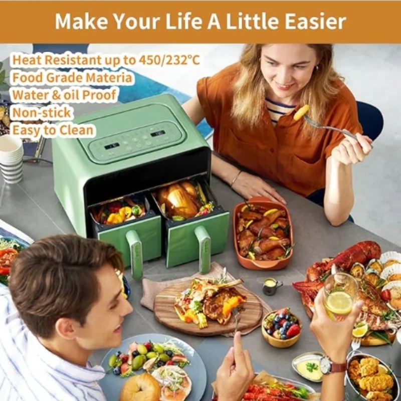 Rectangular air fryer with special paper, food grade thickened baking oven, heat-resistant silicone oil paper tray E9195