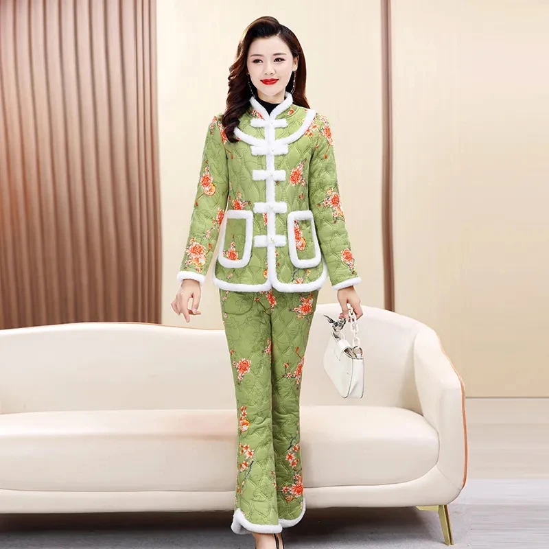 코튼 패딩 자켓 정장 여성 겨울 새 코튼 자켓 + 코튼 바지 루즈 풀 세트 플러스 벨벳 Thicke Warm Parker Coat