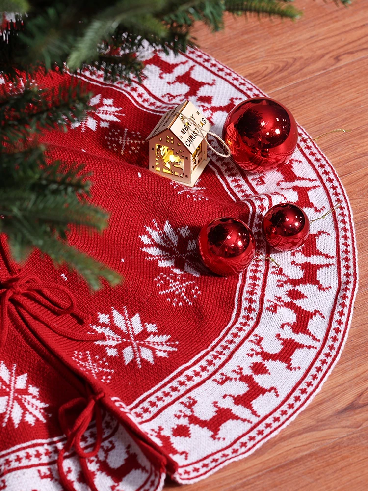

Christmas Tree Skirt Knitted Red Snowflake Deer