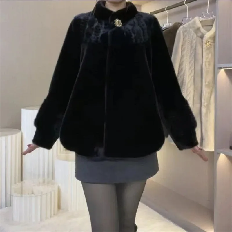 2025 inverno nova jaqueta tipo vison casaco de pele feminino engrossar gola alta outwear curto vison veludo outwear senhoras moda casaco