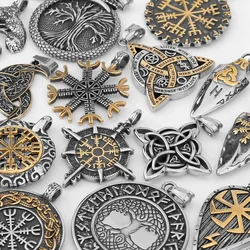 Nordic Rune Totem Amulet Rotatable Tree of Life Stainless Steel Jewelry Viking Punk Pendants Necklace Men's Charm Necklace Gifts
