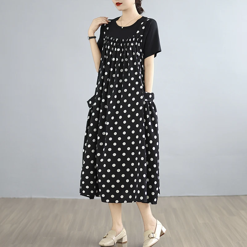 Ensemble deux pièces Midi Dr et T-shirt pour femmes, nouveau motif à pois, gilet à bretelles ort Sve, longueur au dessus du genou, été