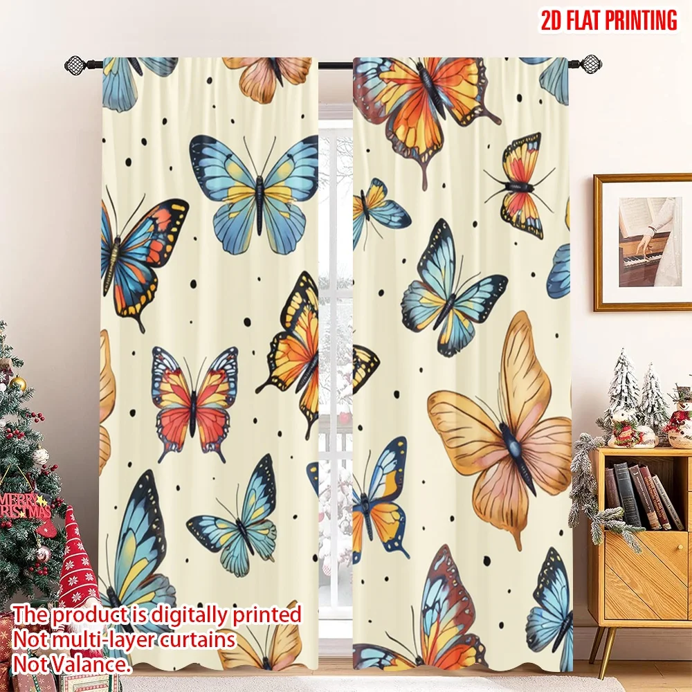 

2 шт., 2D плоские шторы с принтом, традиционные татуировки, бабочки, винтажные полиэстеровые шторы с цифровой печатью, сезонные вечерние и праздничные драпировки