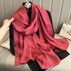 90*180cm Fashion Luxury Silk Scarf Women Solid Color Soft Smooth Scarves Head Wrap Hijab Outdoors Muffler Long Shawl Beach Towel