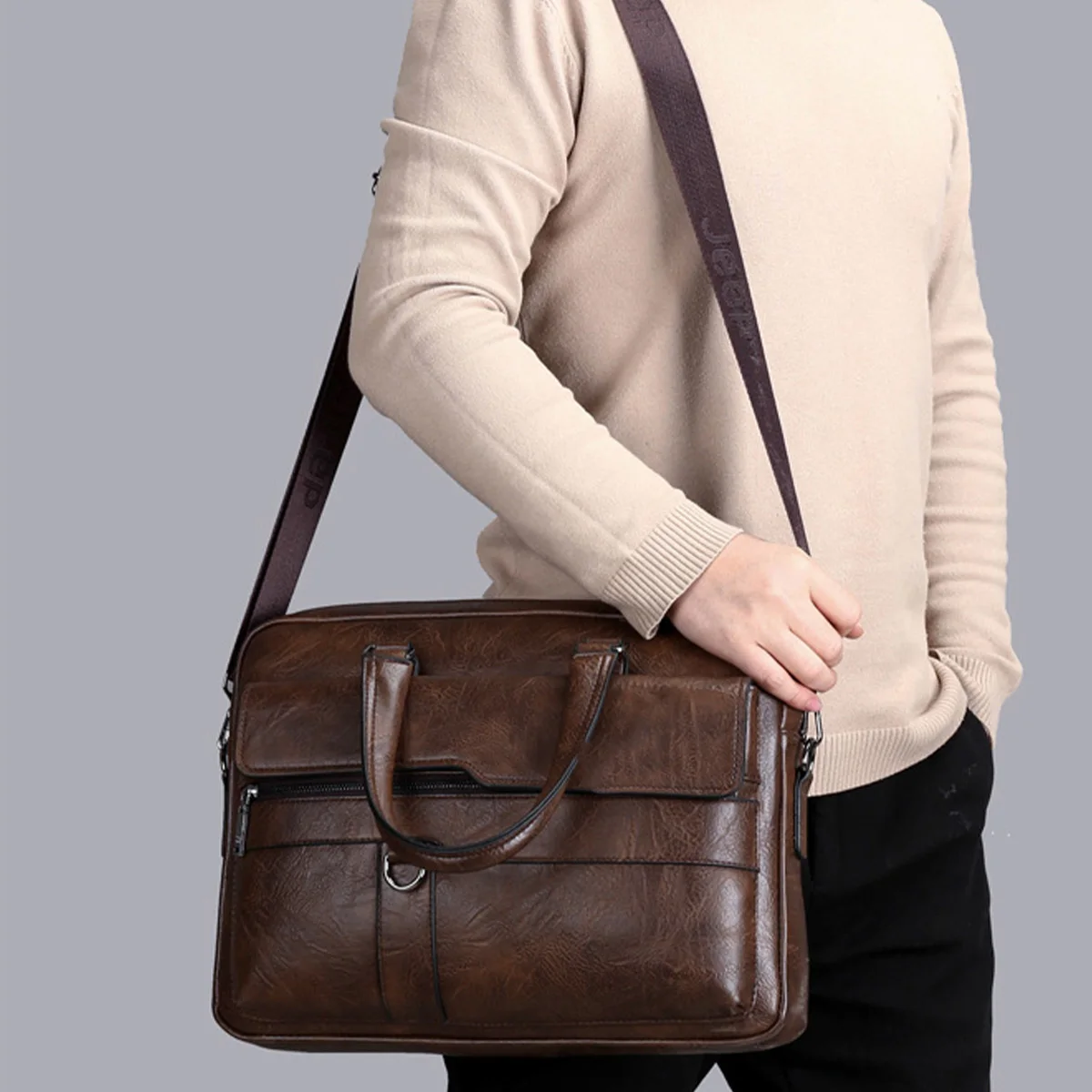 Luxury Brand Men Handbag Leather Man Briefcase for Laptop Messenger Men Leather Shoulder Bag Business Portfolio For A4 Document