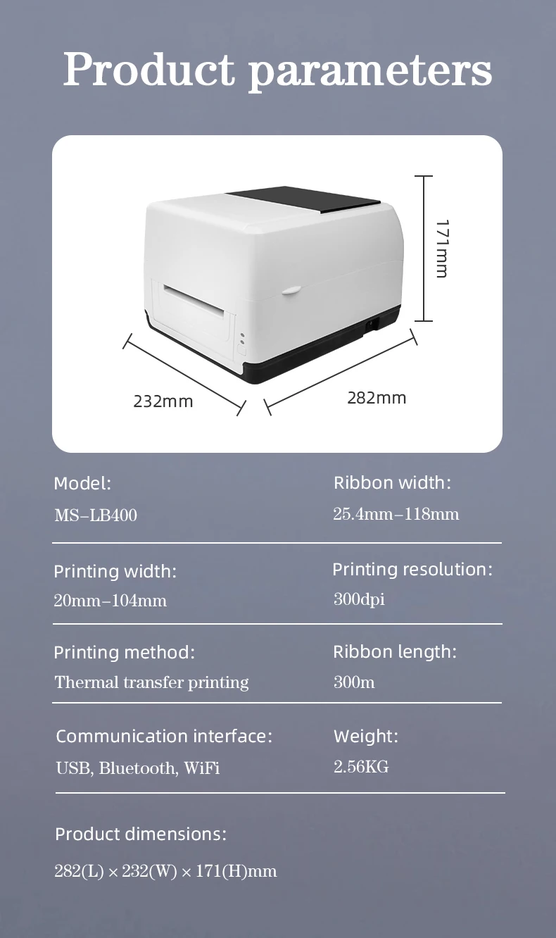 MASUNG MS-LB400  Professional  Label Printer - Automatic Cutting & Batch Printing for Label Applications