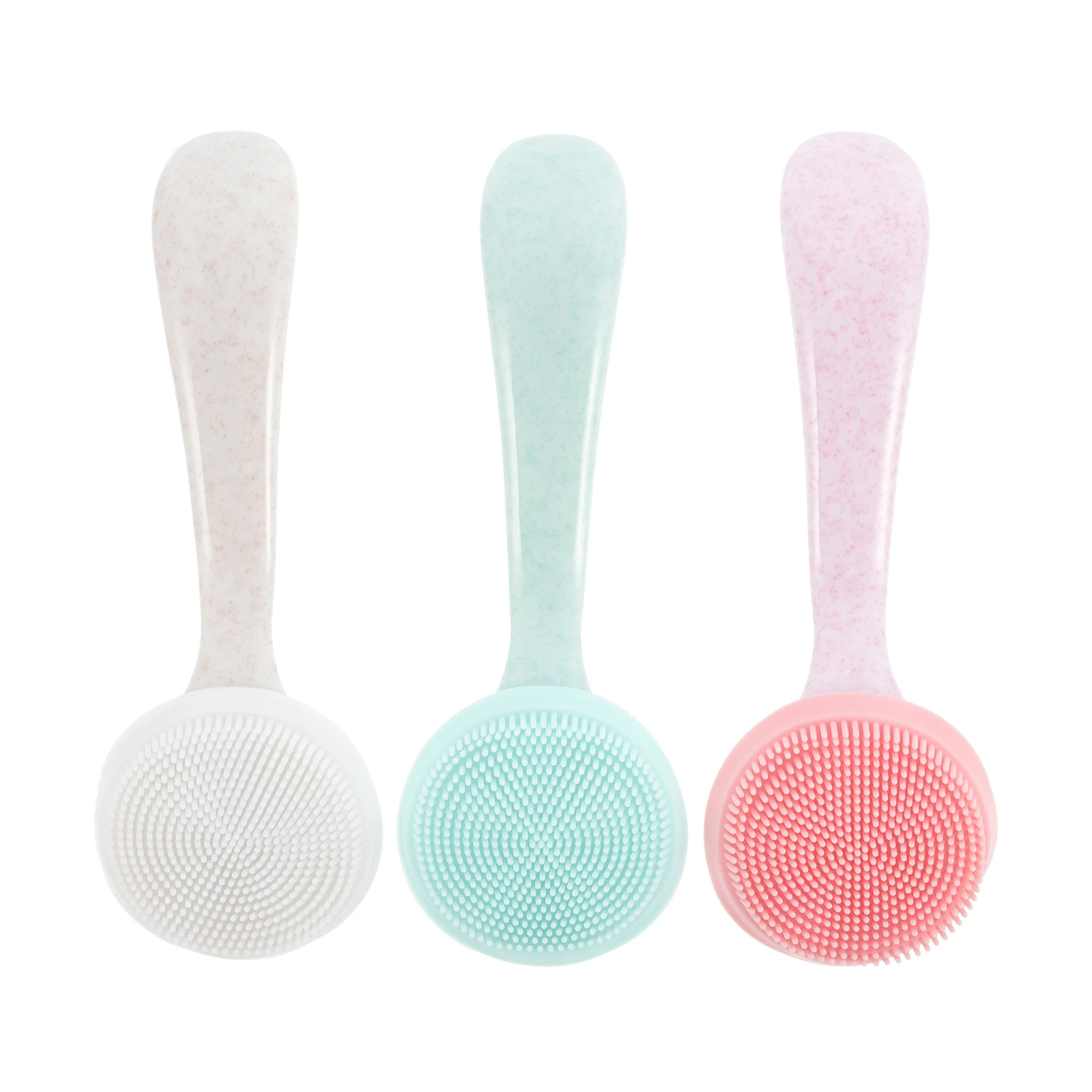 Brosse pour le visage en Silicone, 3 pièces, épurateur pour le visage, manche Long, nettoyant pour pores en profondeur, masseur pour le visage à poils souples pour un usage quotidien