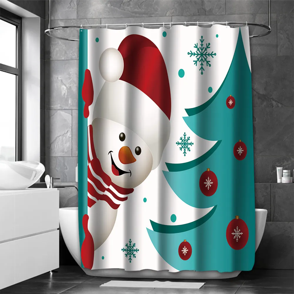 Christmas Bathing Curtain  Bathroom Shower Curtain Waterproof With 12 Hooks Home Deco 100% Polyester Washable