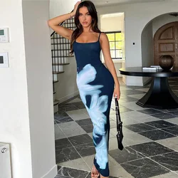 Summer Maxi Dress For Women Fashion Print Sleeveless Backless Bodycon Sexy Dresses Casual Streetwear Club Elegant Partywear New