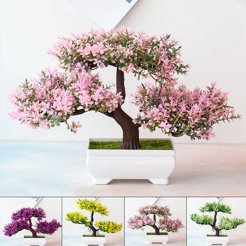 

Artificial Plants Bonsai Small Tree Pot Fake Plant Flowers Potted Ornaments For Garden Decor Home Room Table Decor Pink/White