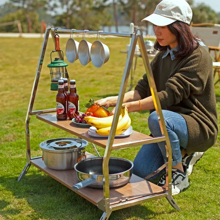 Étagère de rangement en acier inoxydable pour camping en plein air, étagère pliante portable, rangement de jardin T1, support T1