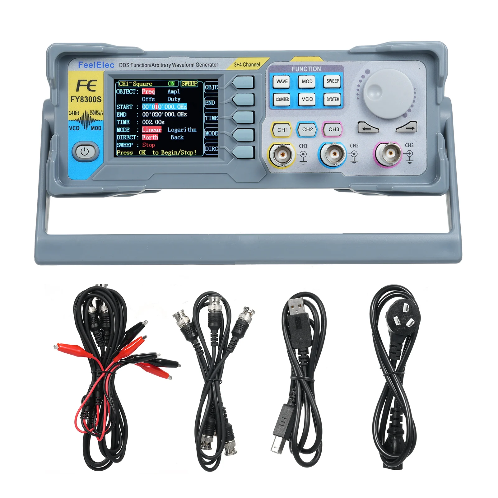 FY8300S-20M Generatore di segnale di forma d'onda arbitraria a 3 canali da 20 MHz 4 uscite di livello TTL Funzione di polarizzazione CC Funzione di uscita digitale