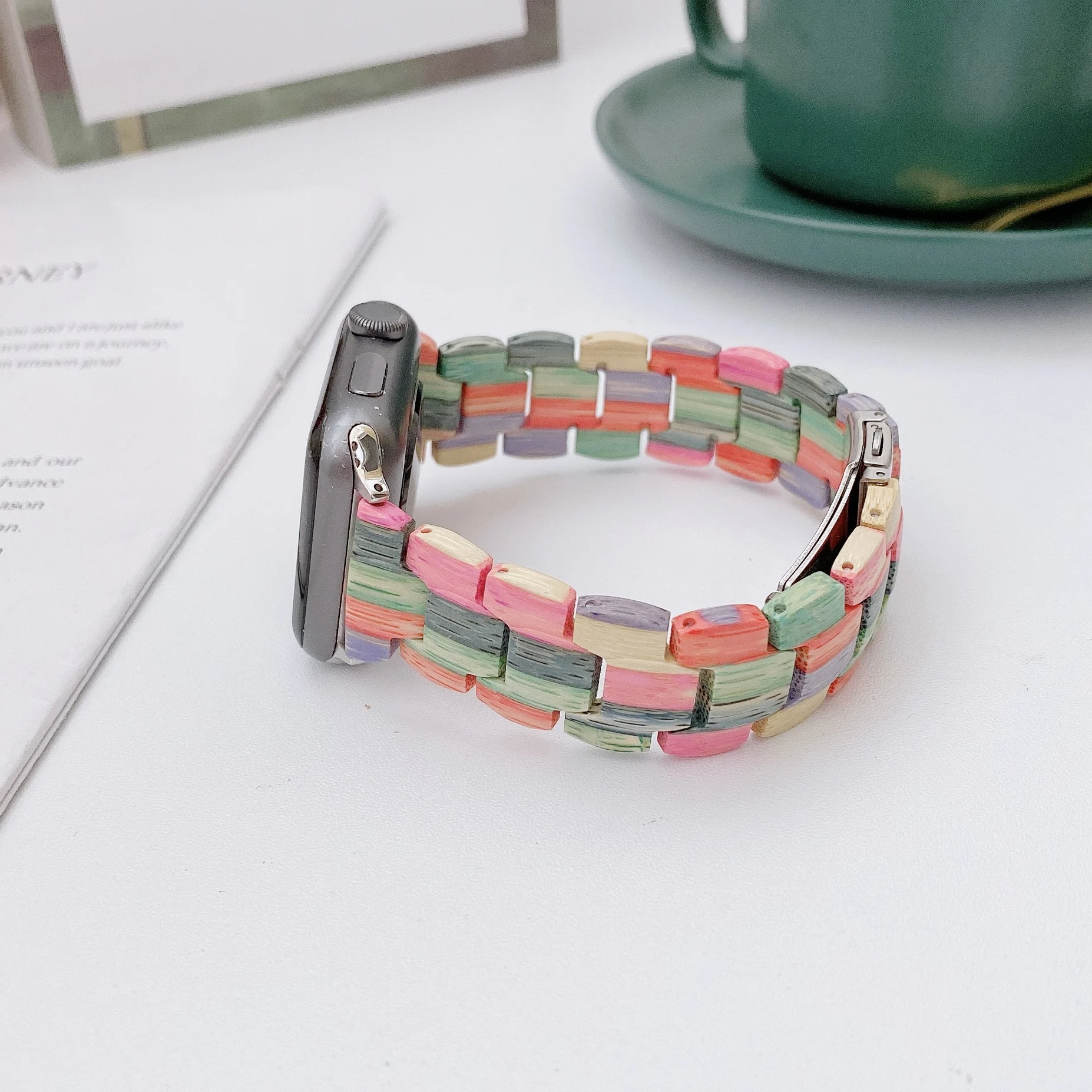 Riem Voor Apple Watch Ultra 8 7 6 5 4 Se 45Mm 41Mm 40Mm 44Mm Natuurlijke Log Mode Metalen Gesp Band Voor Iwatch Serie 3 42Mm 38Mm