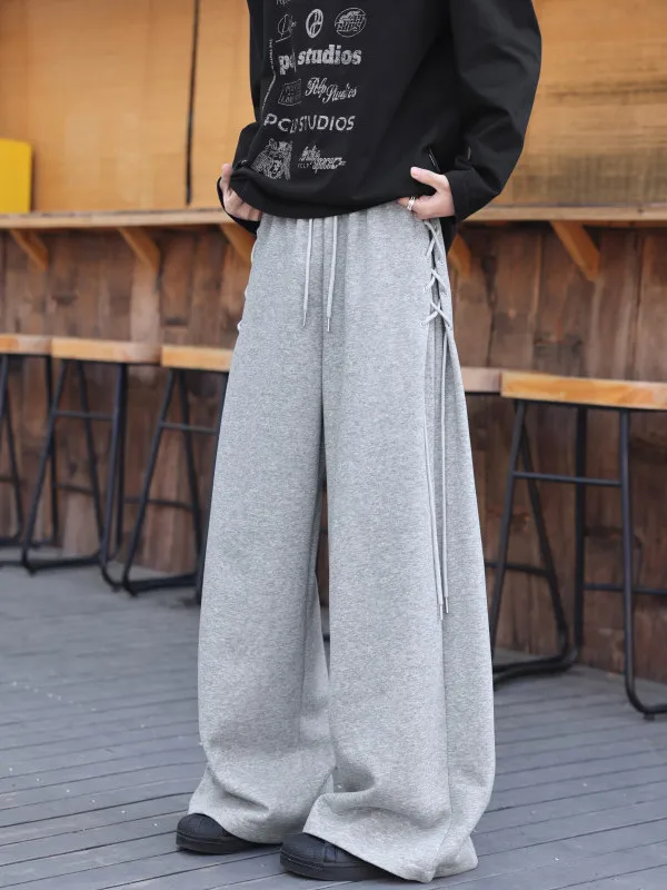 

American Sle Wide Leg Sweatpants Men's Winter Trend High Street Loose Straight Casual Pants Belt Design Comfortable Cotton ...