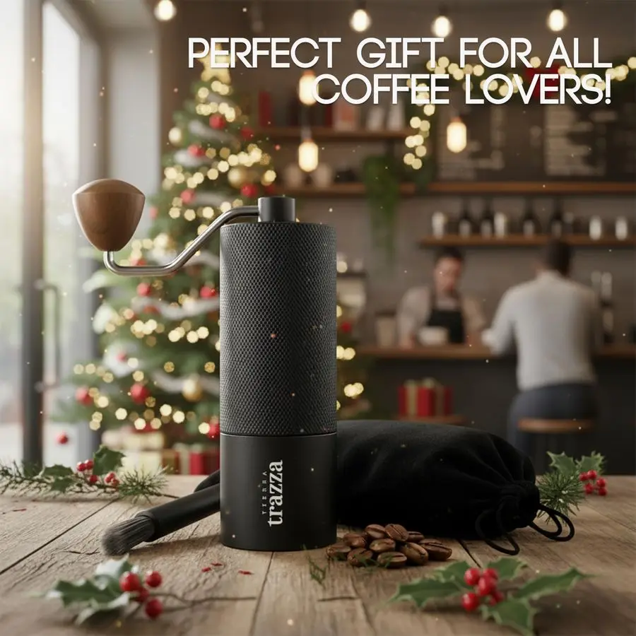 

Coffee Grinder, Conical Burr Coffee Grinder with Stainless Steel Burrs amp Walnut Handle for Espresso, French Press, Travel, Cam