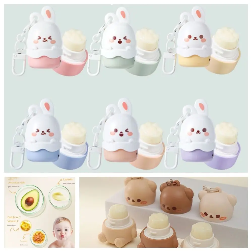 Bear Shaped Lip Gloss Cute Cartoon Rabbit Shape Lip Balm with Key Chain Long Lasting Lipstick Kids