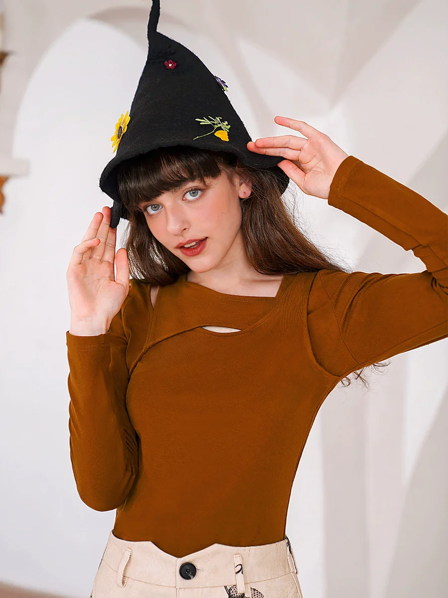 

Spring Autumn Original Design Women All-match Vintage Slim Knitted T-shirts