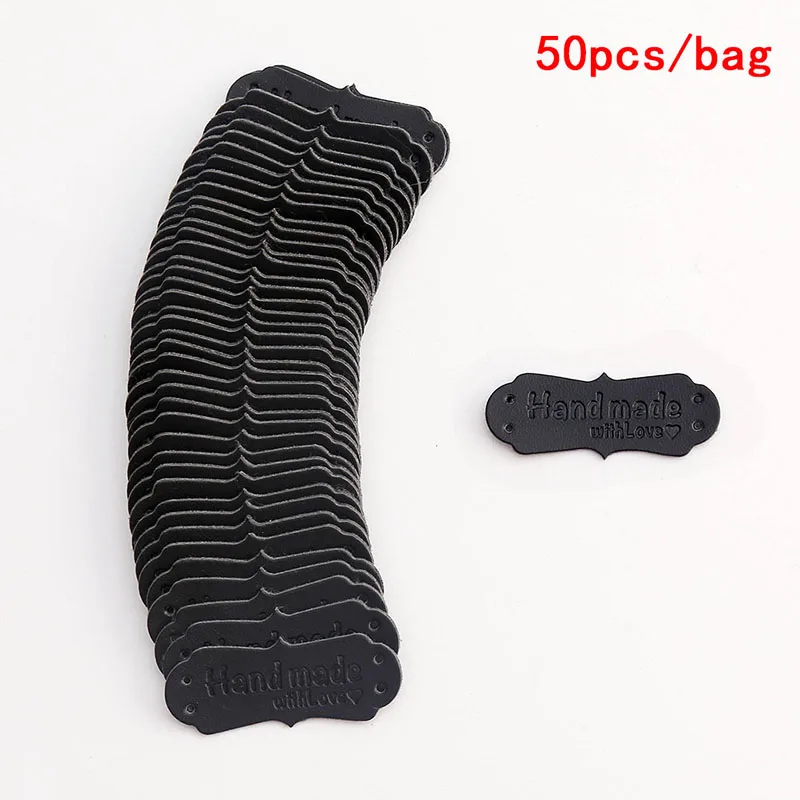 [YA] 50 stuks 41x16mm handgemaakte tags handgemaakte naaiaccessoires kunstleer breilabel voor kleding handgemaakt PU-label voor tas - afbeelding 1