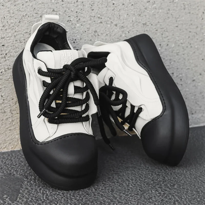 

Мужские кожаные кроссовки, модные мужские туфли на шнуровке, уличные удобные мужские кроссовки на толстой подошве с большой головкой, Zapatillas Hombre