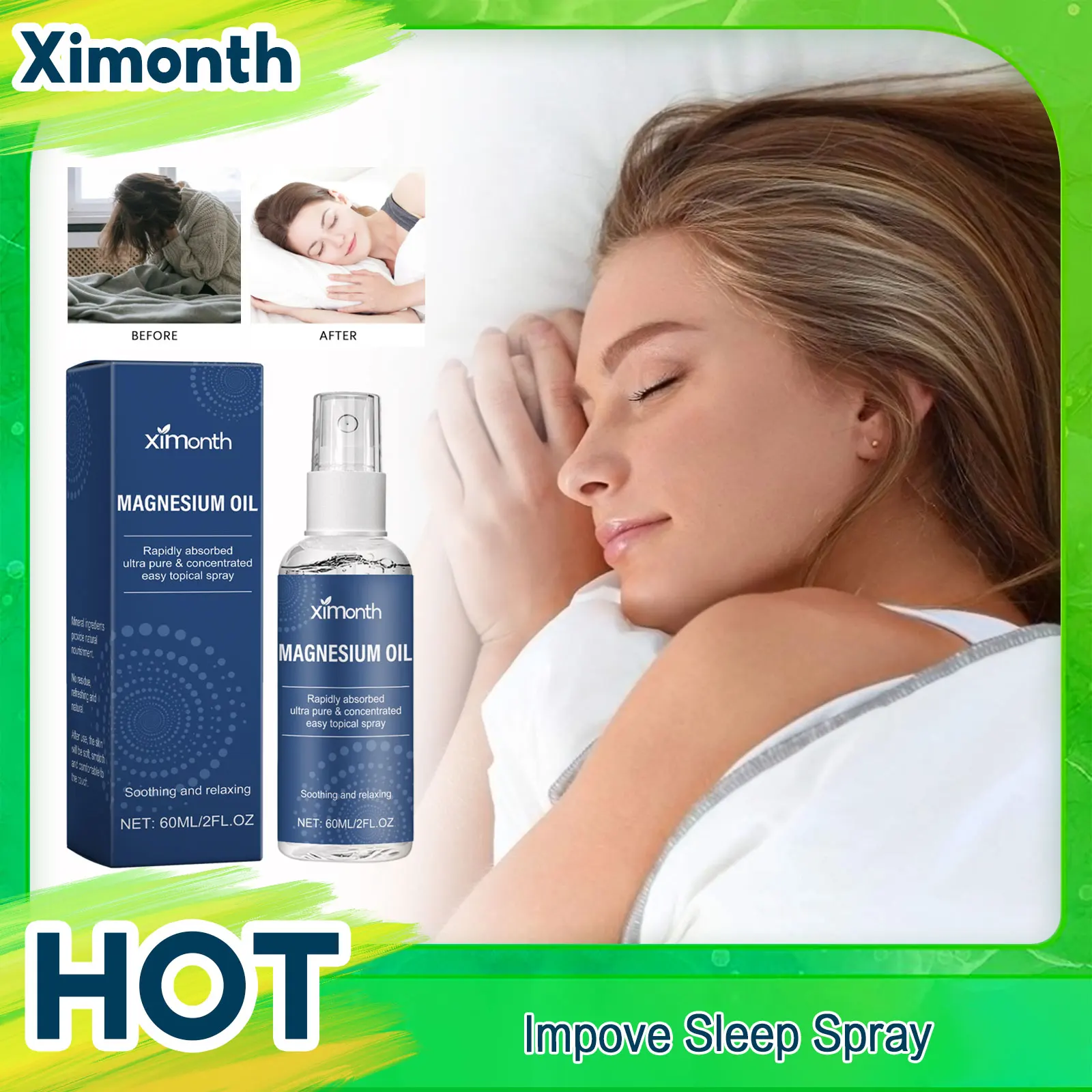 

Magnesium Oil Spray Deep Sleep Relieve Insomnia Reduce Body Fatigue Soothing Anxiety Anti Headache Relax Improve Sleeping Spray