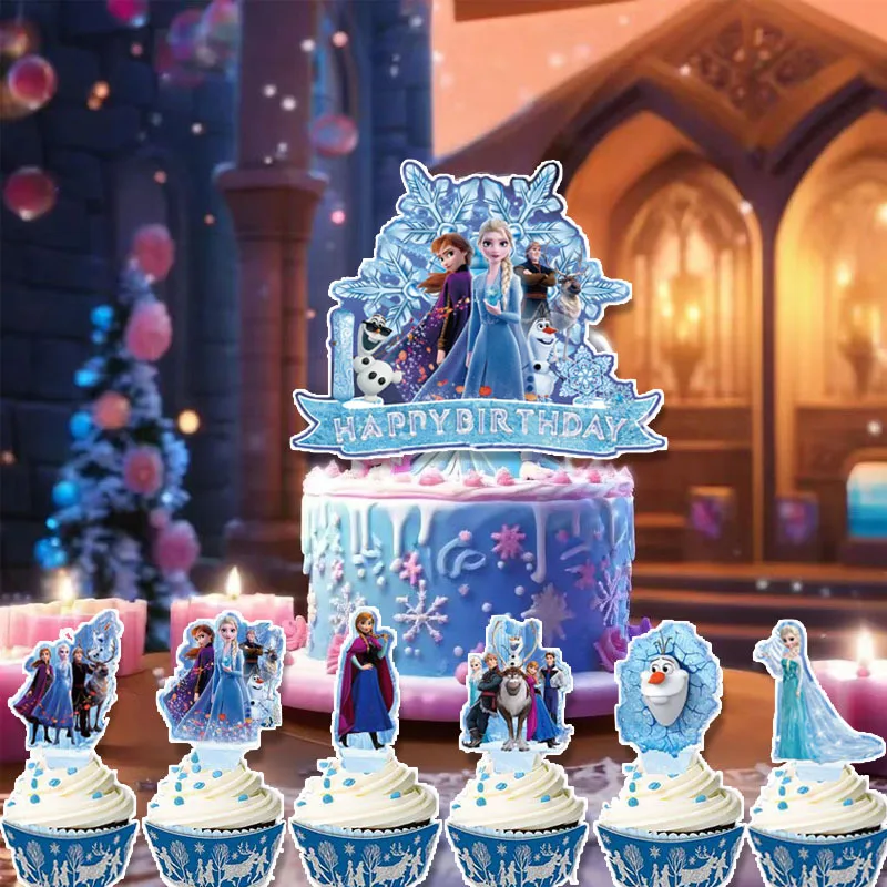 ديزني فروزن زينة كعكة عيد الميلاد مثالية لحفلات أعياد الميلاد والاحتفالات تحت عنوان مناسبة للكعك والكب كيك
