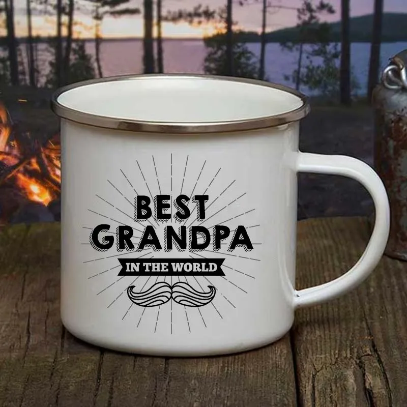 Best Grandpa In The World Print Mug Coffee Mugs Camping Drink Water Cups Vintage Enamel Cups Birthday Father's Day Grandpa Gifts