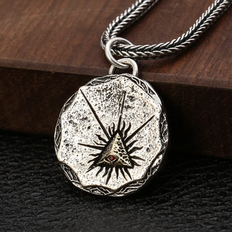 

925 sterling silver necklace pendant men's eye pendant pyramid thai silver retro distressed jewelry