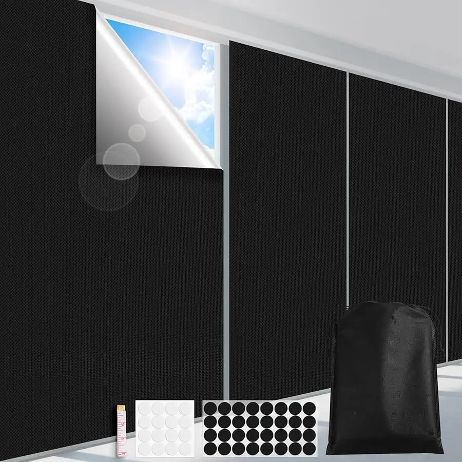 

Blackout Curtains for Bedroom, Portable 100% Black Out Window Co er Film, Cuttable Blackout Shades Fabric Sheet, No Drill Window
