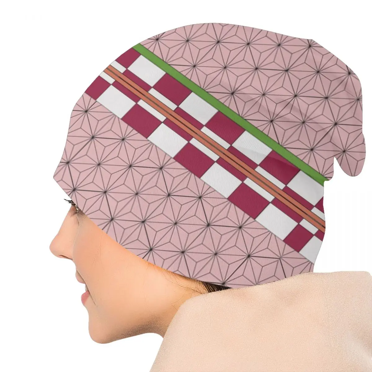 Custom Nezuko Kimono Cosplay Beanie Cap Bonnet Knitted Hats Outdoor Demon Slayer Kimetsu No Yaiba Anime Skullies Beanies Hats