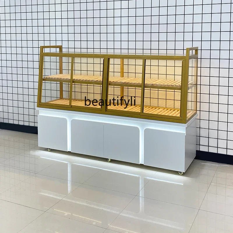 

Cake Display Cabinet Middle Island Side Cabinet Bakery Shop Shelf Model Display Rack Pastry Show Table Front Sliding Door