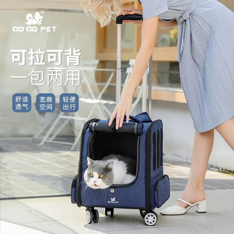 

Pet Cat Dog Out Trolley Case Cat Schoolbag Polyester Oxford Breathable Backpack Pet Suitcase Trolley Box Cat Carriers Bags