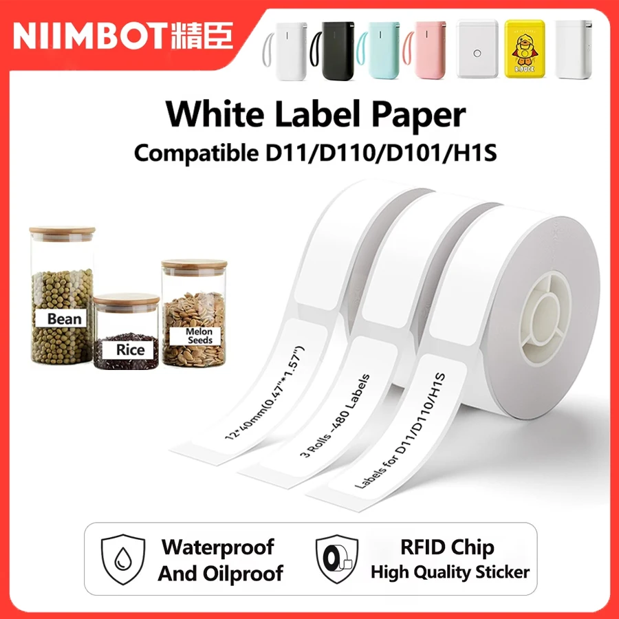 

Niimbot D110 Label Maker Tape White Compatible For D11 D101 Label Printer Paper Waterproof Anti-Oil Scratch-Resistant Sticker