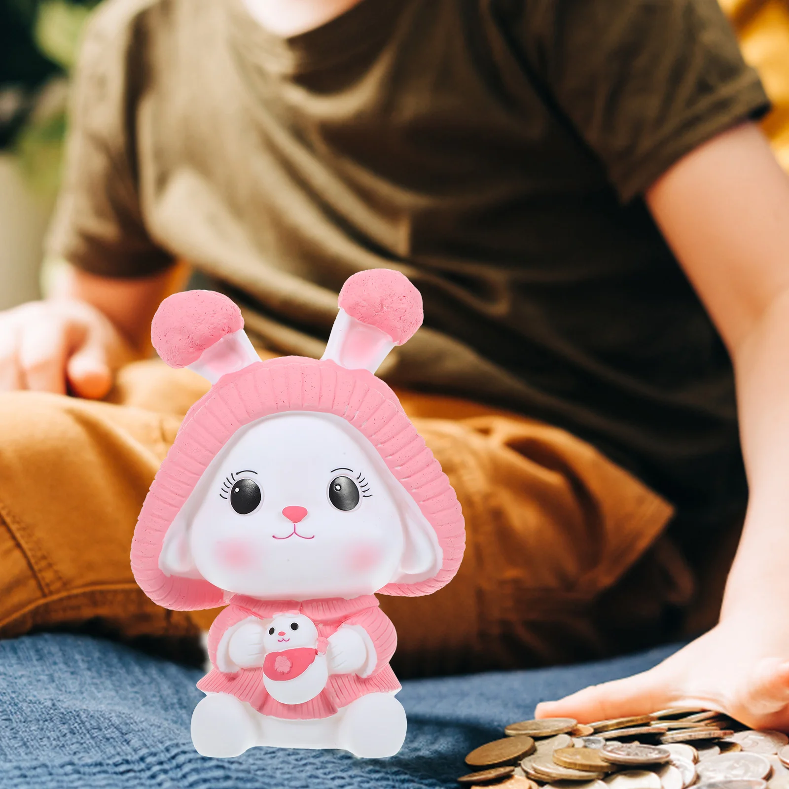 Skarbonka królik dla dzieci, nierozbitna winylowa skarbonka w kształcie królika, dekoracja na biurko, do salonu