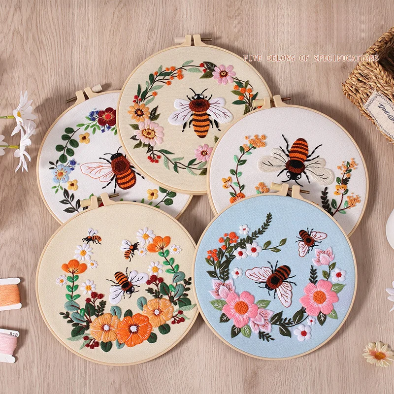 Bee Embroidery Kit for Adult Cross Stitch Kits for Hand with Animal Patterns and Instructions DIY  with Threads and Needles