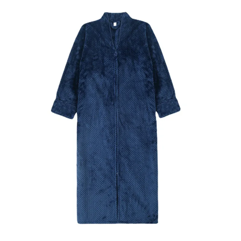 New Thickened Zipper Nightgown Men Winter Extra Long Warm Nightgown Autumn and Winter Sleepwear Solid Color Men\'s Bathrobe