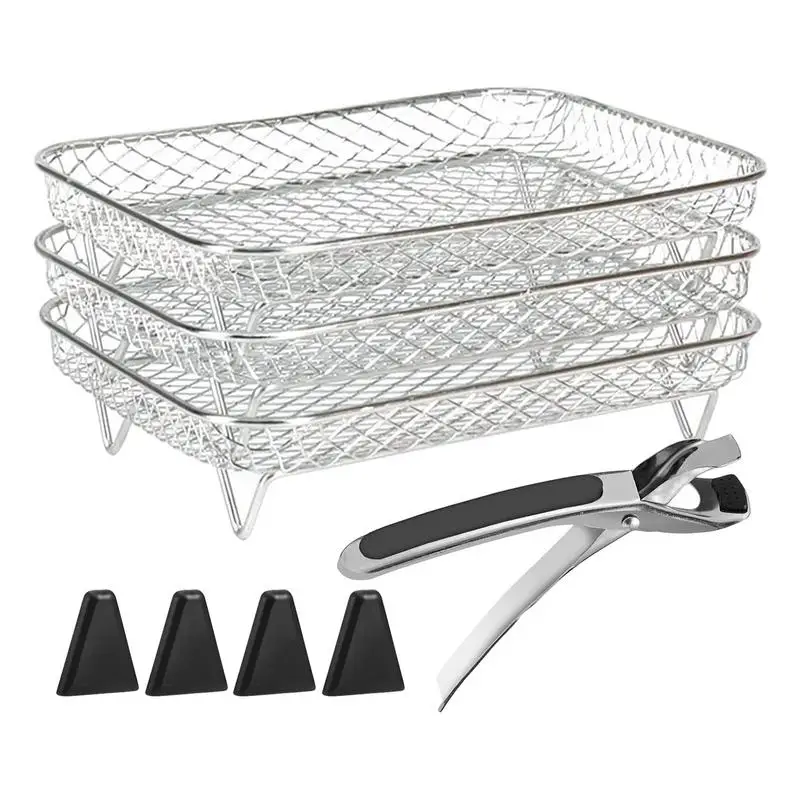 

Air Fryer Basket Air Fryer Pan For Oven Stainless Steel Grill Replacement Accessories Stackable Multi-Layer For Kitchen